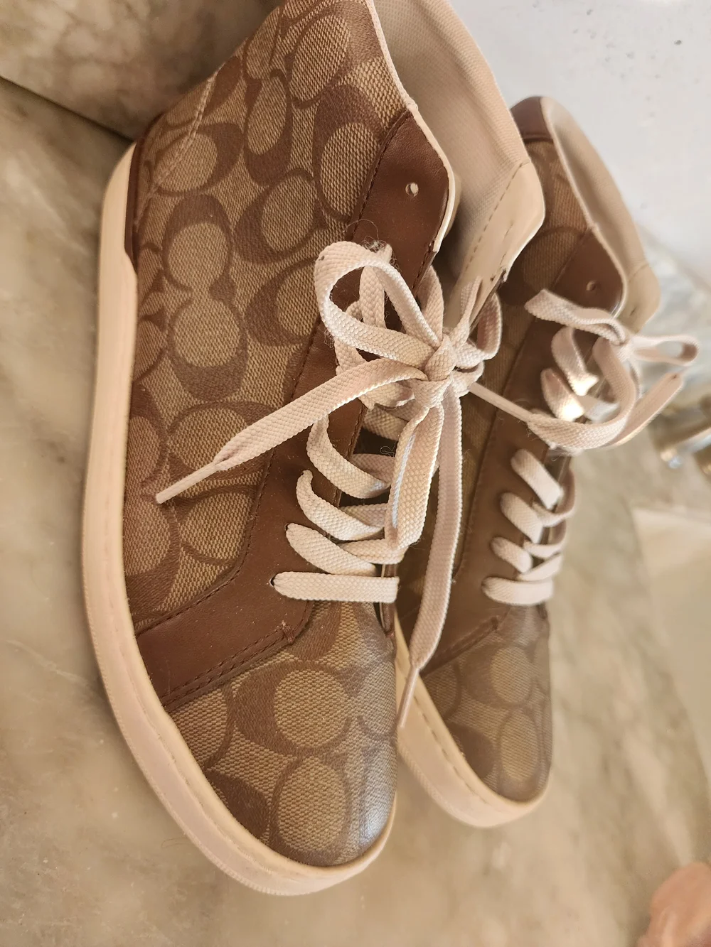 Coach Brown Signature High-Top Sneakers - Tan/White